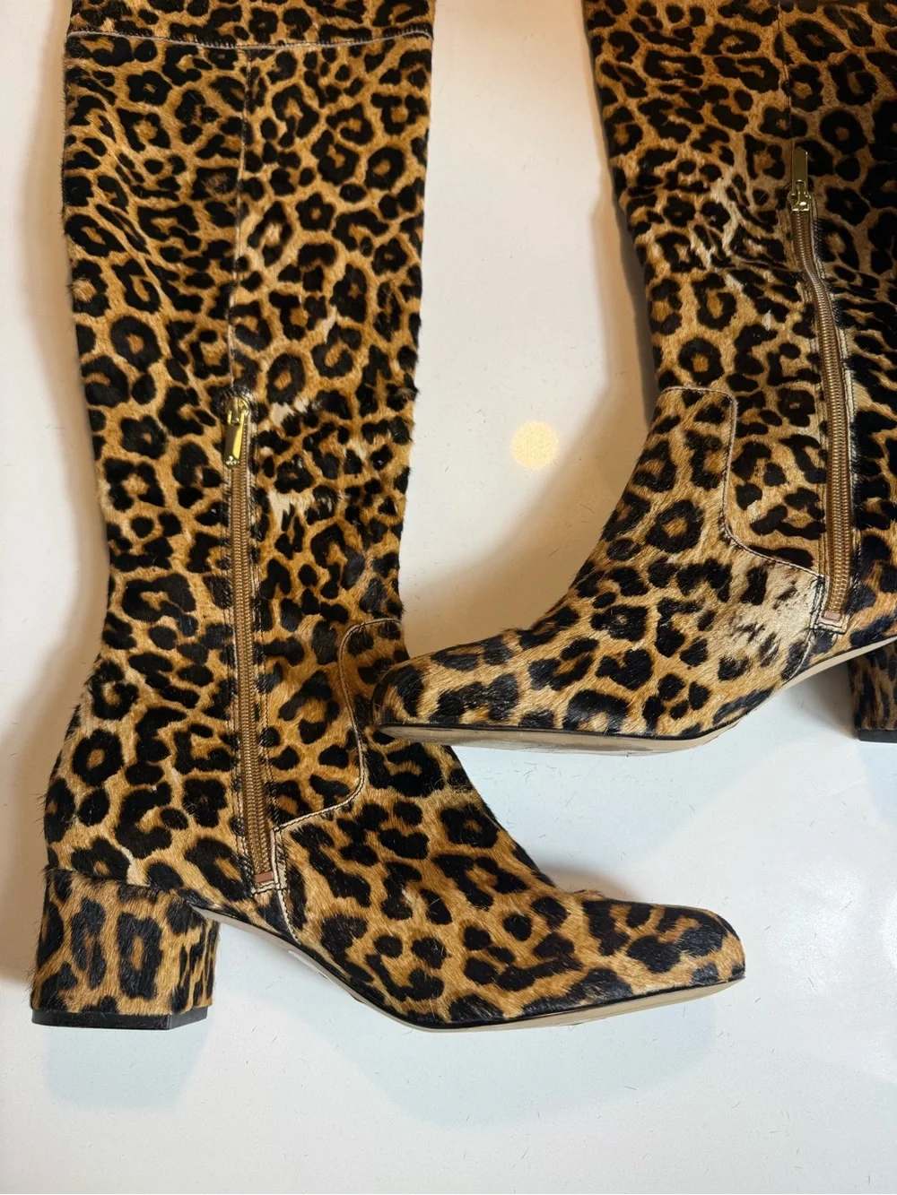 Sam Edelman Elina Leopard Calf Hair Over The Knee Boots Women’s 8.5 Block Heel